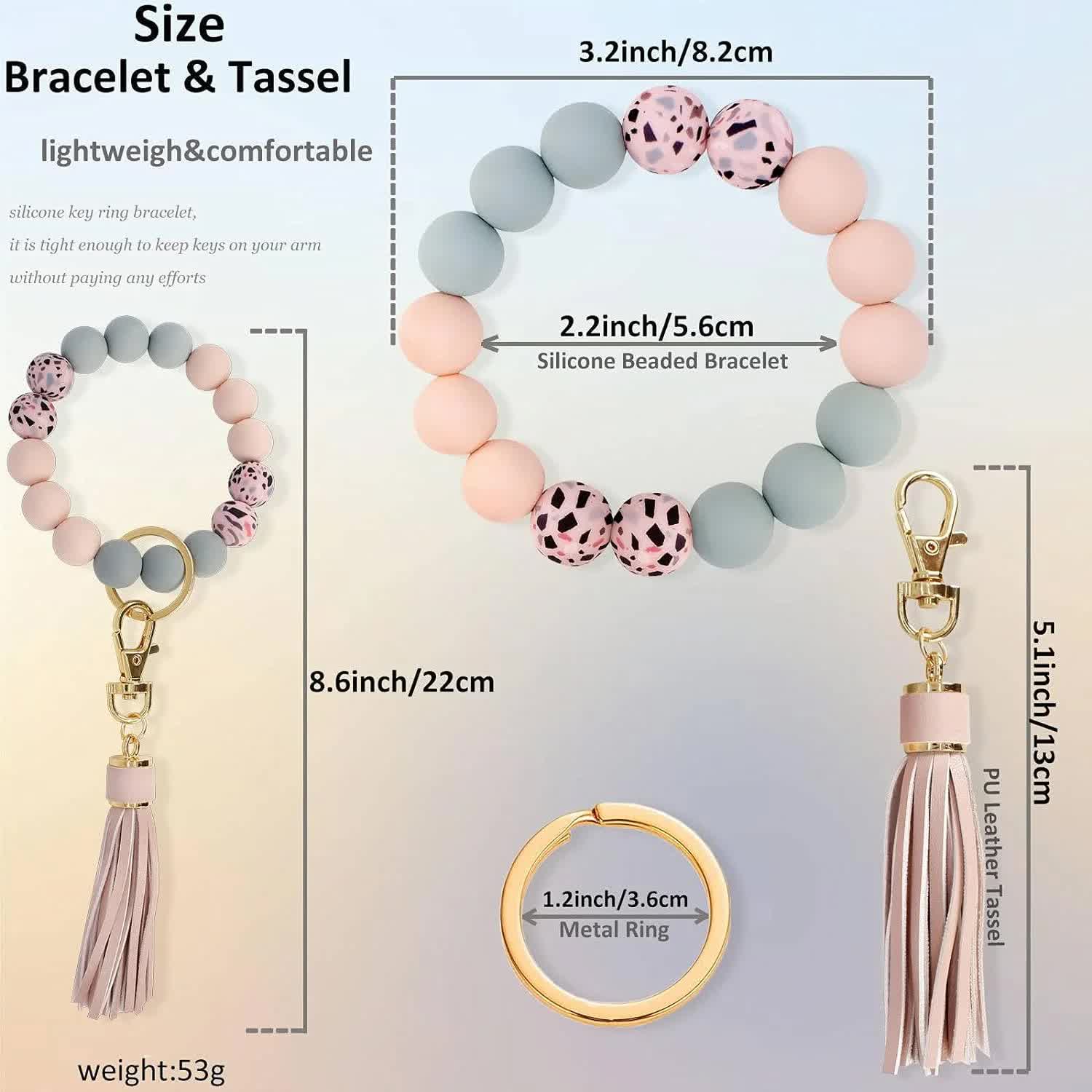 Key Ring Bracelet Car Keychain Holder Wristlet Silicone Women Beaded Bangle Chains V1188-CYX-J02-05