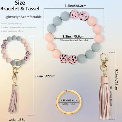 Key Ring Bracelet Car Keychain Holder Wristlet Silicone Women Beaded Bangle Chains V1188-CYX-J02-05