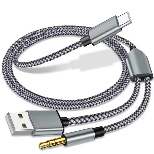 USB C to 3.5mm Aux Audio Cable with Charging, 2 in 1 USB C to 3.5mm Car Stereo Headset Audio Cable with PD V1188-CYX-J02-1256