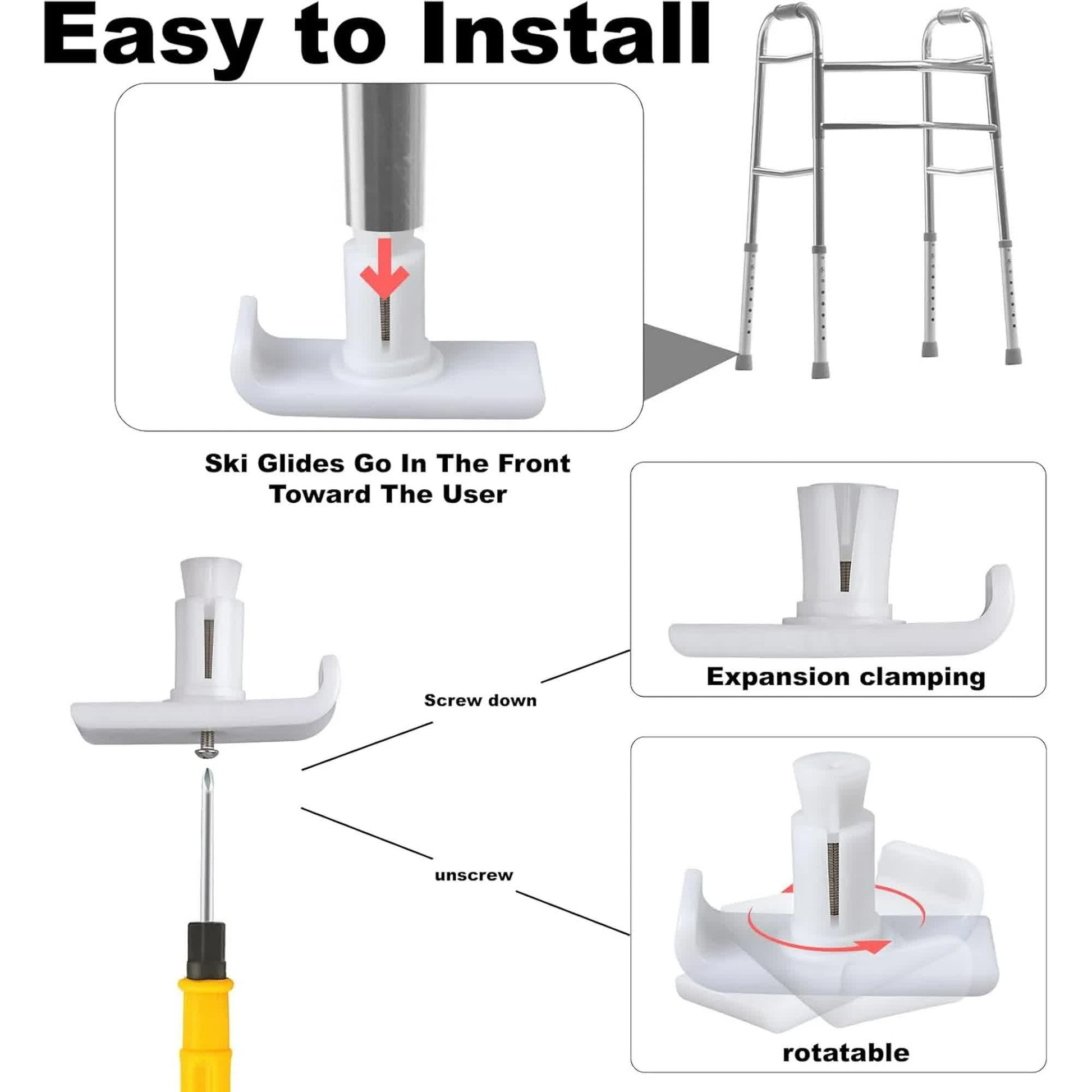 Walker Ski Glides, Universal Fit Walker Glides Mobility Accessory for Seniors, Walker Accessories for Safety V1188-CYX-J02-1311