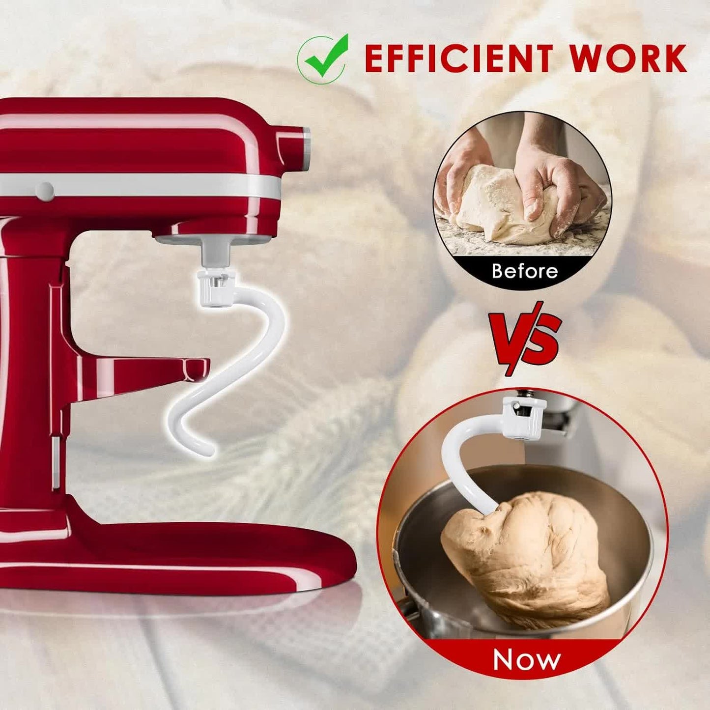 Spiral Dough Hook for KitchenAid 5Plus & 6QT Bowl-Lift Stand Mixers, Bread Hook Attachment for Kitchen aid V1188-CYX-J02-1316