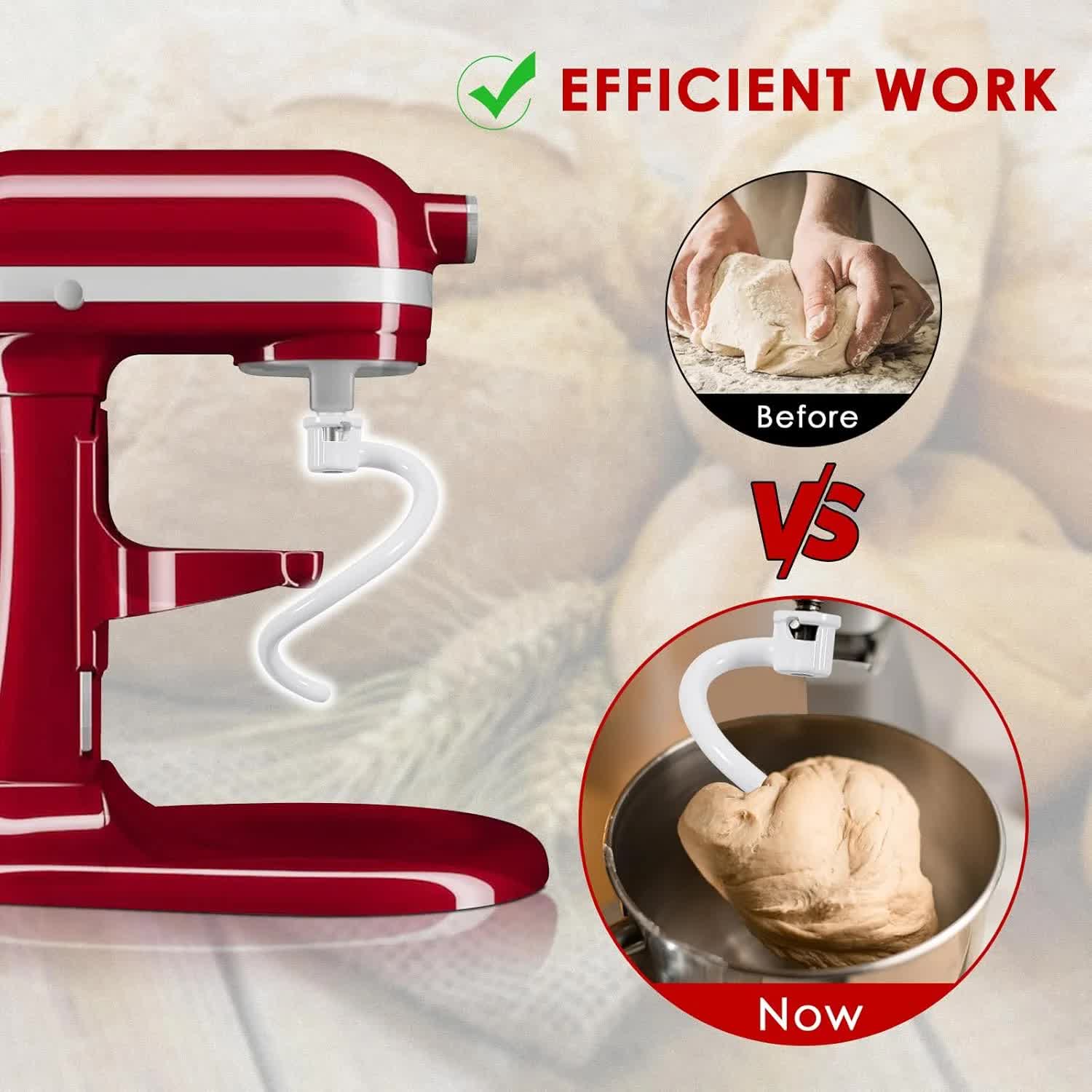 Spiral Dough Hook for KitchenAid 5Plus & 6QT Bowl-Lift Stand Mixers, Bread Hook Attachment for Kitchen aid V1188-CYX-J02-1316