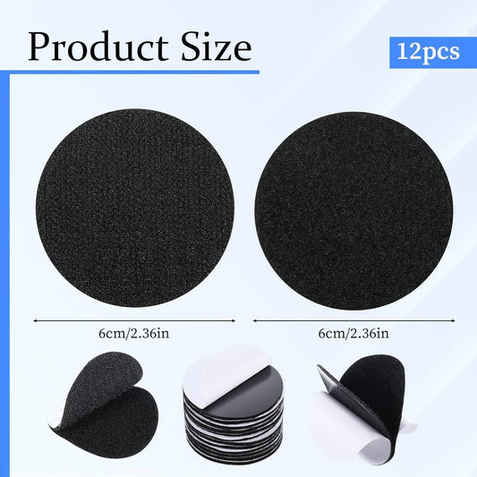 12 Pairs Round Self Adhesive Hook and Loop Tape, 2 Inch Black Nylon Self Adhesive Dots Double-Sided Adhesive V1188-CYX-J02-1427