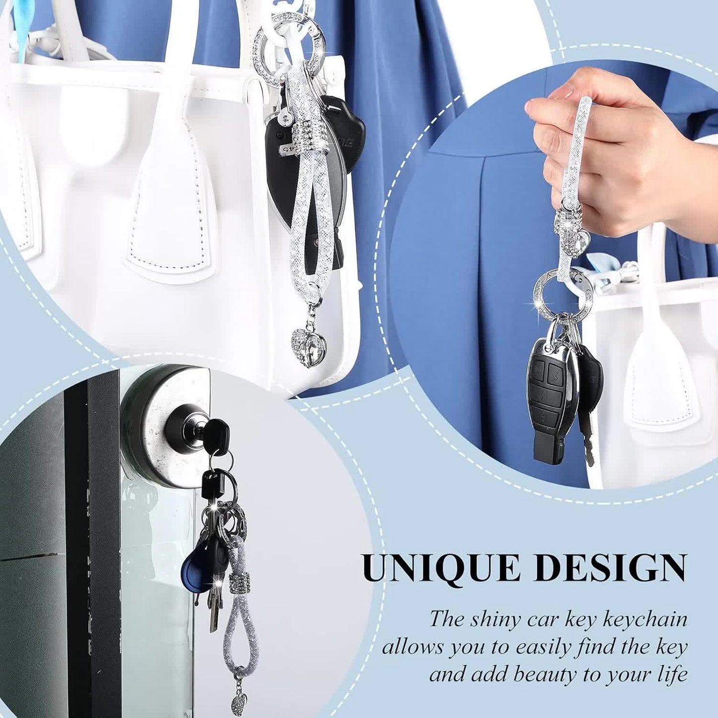 Crystal Bling Car Keychain for Women Glitter Rhinestone Keychain Ring Strap Keychain Accessories Car Key V1188-CYX-J02-1546