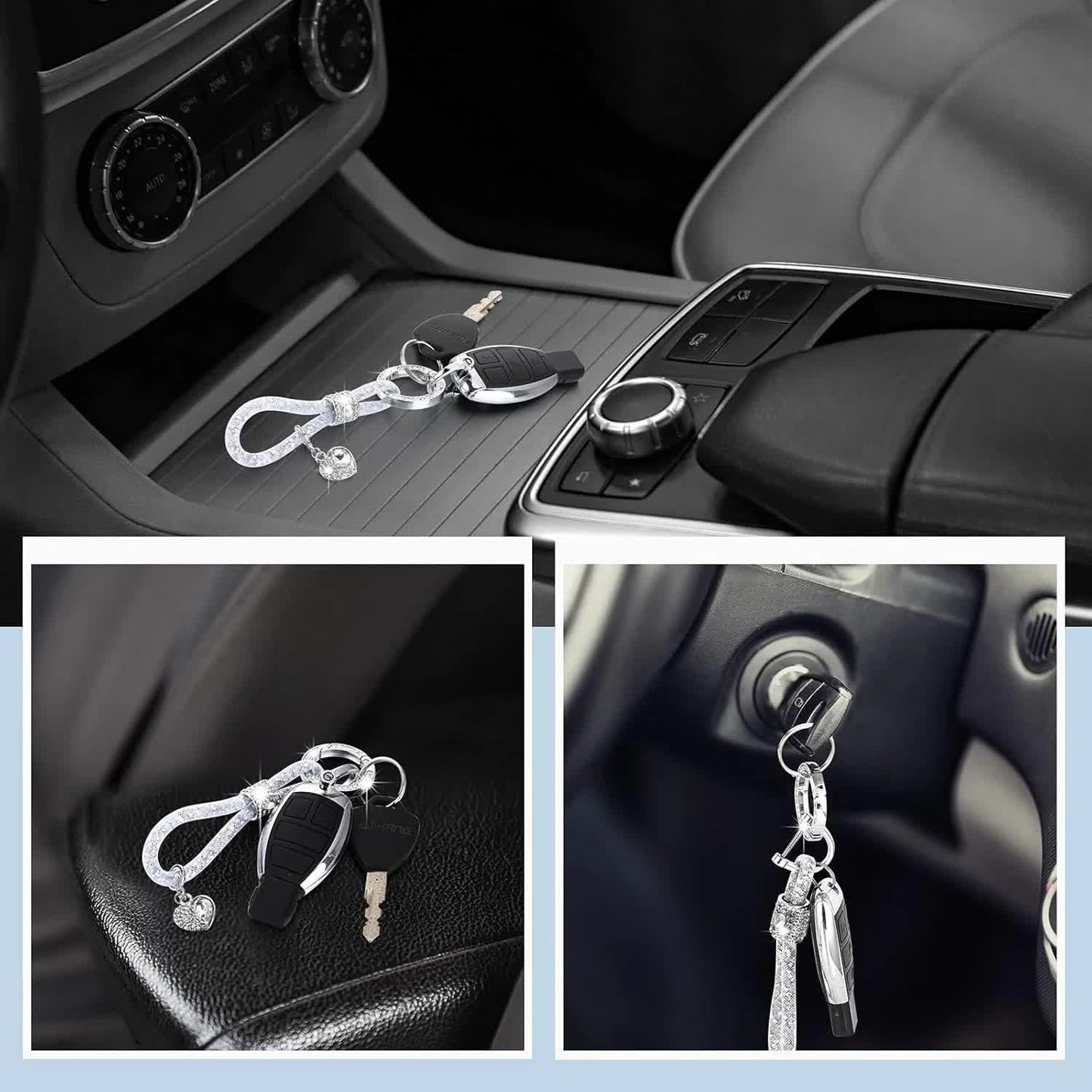 Crystal Bling Car Keychain for Women Glitter Rhinestone Keychain Ring Strap Keychain Accessories Car Key V1188-CYX-J02-1546