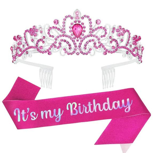 Hot Pink Birthday Headband & Crown - Happy Birthday Princess Tiara for Women & Girls - Party Decorations V1188-CYX-J02-1696