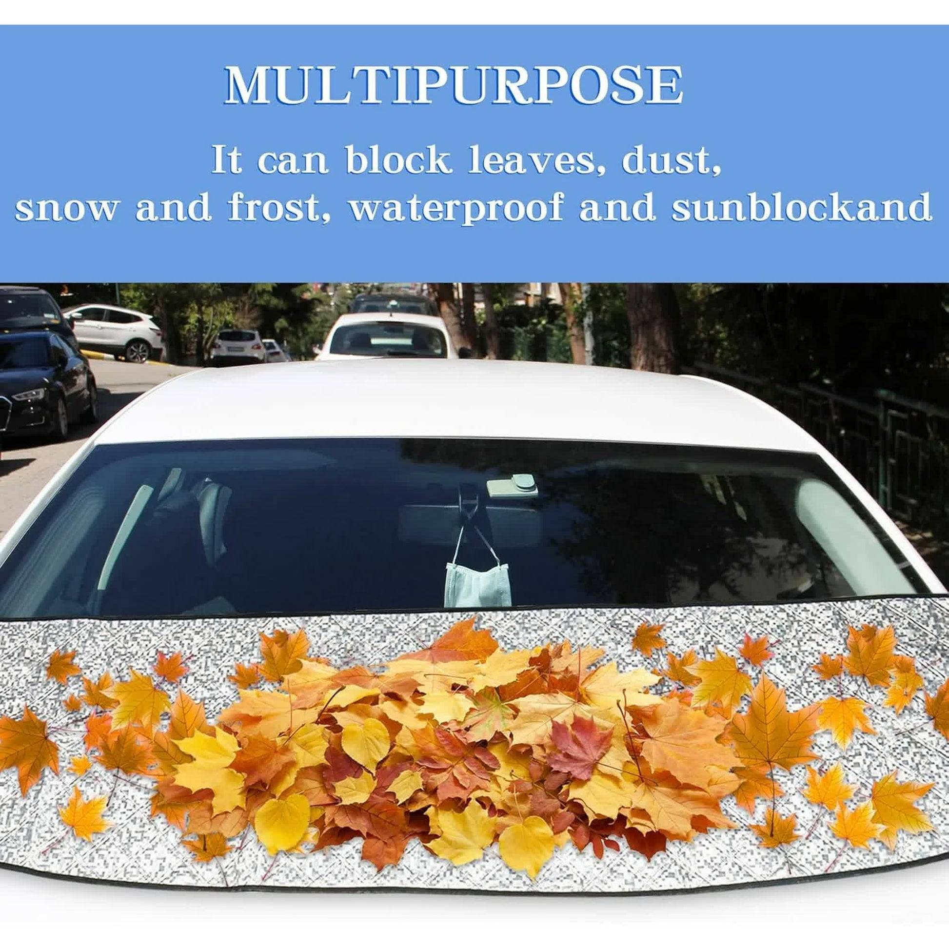 Car Front Windshield Cover Shade, 66.9"x17.7" Windshield Snow Cover for Fallen Leaf Dust and Snow, Universal V1188-CYX-J02-1883