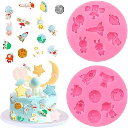 2 Pcs Astronaut Rocket Planet Fondant Silicone Molds Space-Themed Chocolate Candy Epoxy Resin Mold Cute Soap V1188-CYX-J02-228