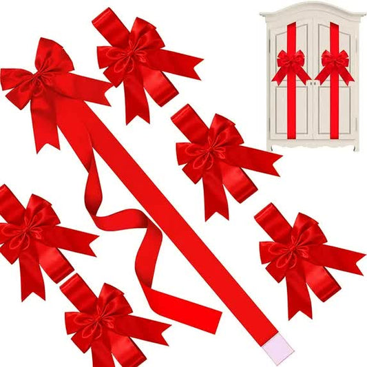6 Pieces Christmas Cabinet Ribbons Bows Large Christmas Door Ribbon Cabinet Bows for Xmas Holidays Party V1188-CYX-J02-2719
