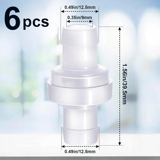 6 Pack One Way Check Valves, 1/2" (12mm) Hose Barb Non Return Ozone Resistance Plastic Valve Pump for Fuel V1188-CYX-J02-2992