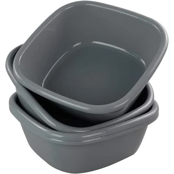 Idotry 4-Pack Baby Small Wash Basin, Gray Plastic Square Dish Pan, 8 Quart V1188-CYX-J02-488