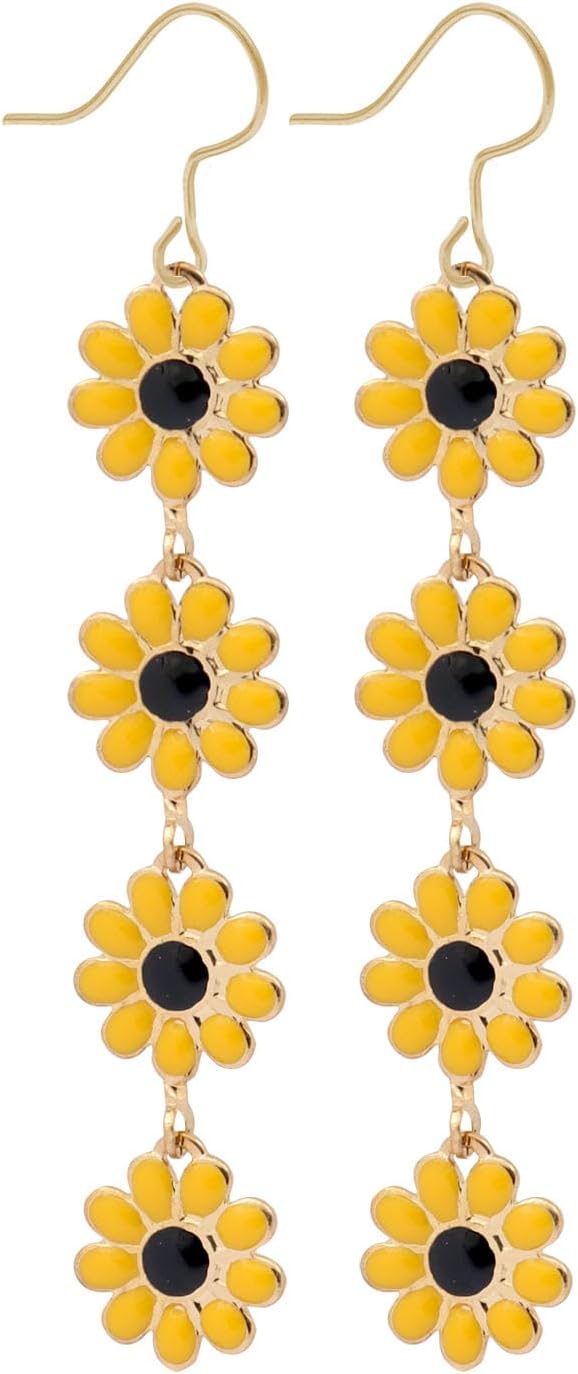 Boho Flower Dangle Earrings for Women,Chic White Yellow Drop Flower Statement Earrings Tropical Beach Jewelry V1188-CYX-JXH-1341