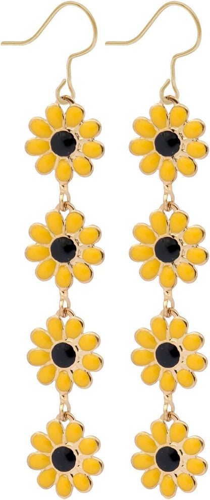 Boho Flower Dangle Earrings for Women,Chic White Yellow Drop Flower Statement Earrings Tropical Beach Jewelry V1188-CYX-JXH-1341