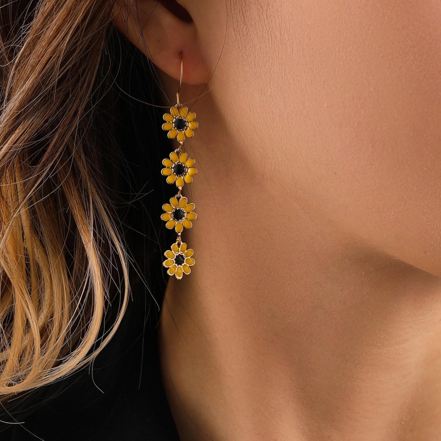 Boho Flower Dangle Earrings for Women,Chic White Yellow Drop Flower Statement Earrings Tropical Beach Jewelry V1188-CYX-JXH-1341