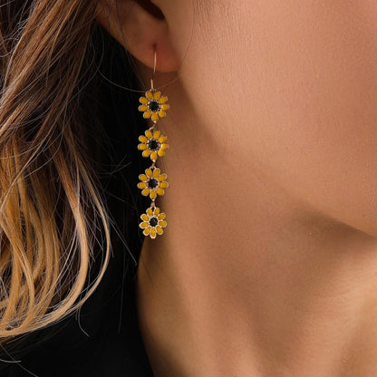 Boho Flower Dangle Earrings for Women,Chic White Yellow Drop Flower Statement Earrings Tropical Beach Jewelry V1188-CYX-JXH-1341