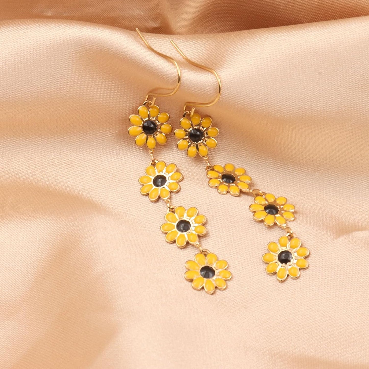 Boho Flower Dangle Earrings for Women,Chic White Yellow Drop Flower Statement Earrings Tropical Beach Jewelry V1188-CYX-JXH-1341