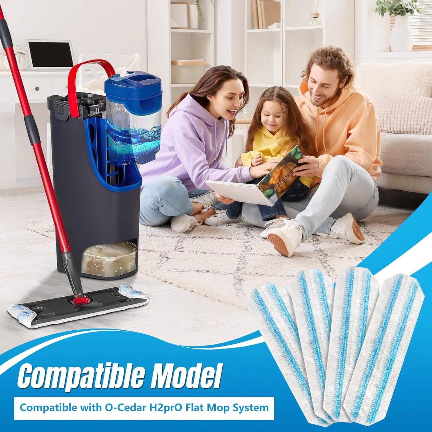 4-Pack Replacement Mop Pads for O-Cedar H2pro Flat Mop System & Vileda | O'Cedar H2 Pro Microfiber Mop Heads V1188-CYX-JXH-1871