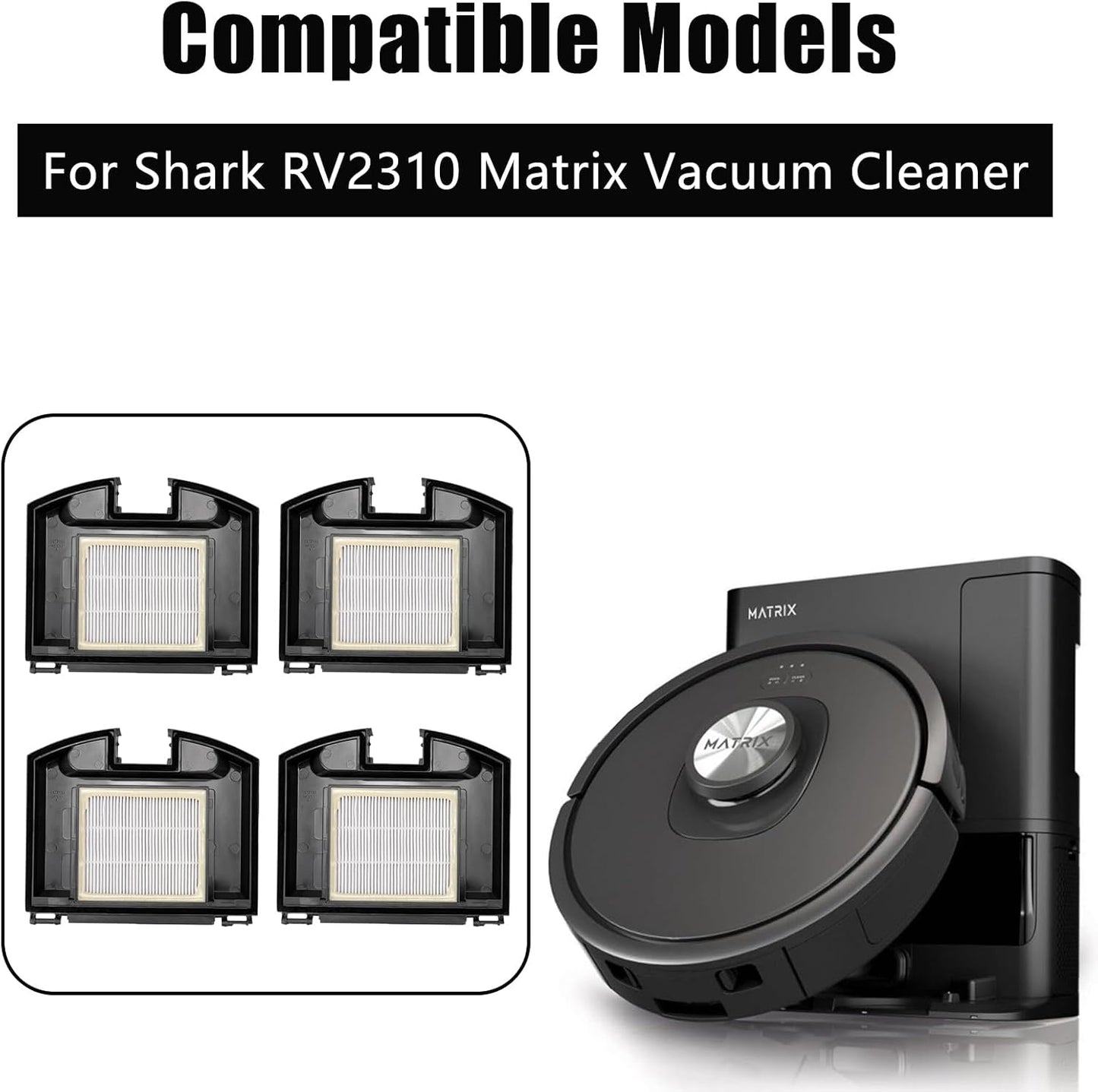 4 Pack HEPA Filters for Shark RV2310 Matrix Robot Vacuum Cleaner, Washable Filter Replacement Accessories V1188-CYX-JXH-1895