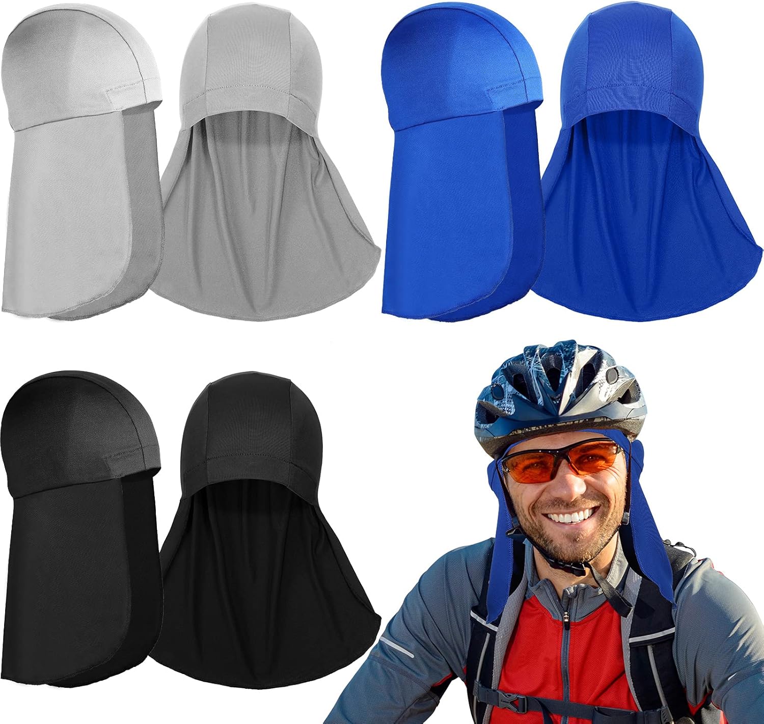 Helmet Liner with Neck Mask, Cooling Skull Cap Sweat Wicking Cap with Tail Sun Cycling Running Neck V1188-CYX-JXH-992