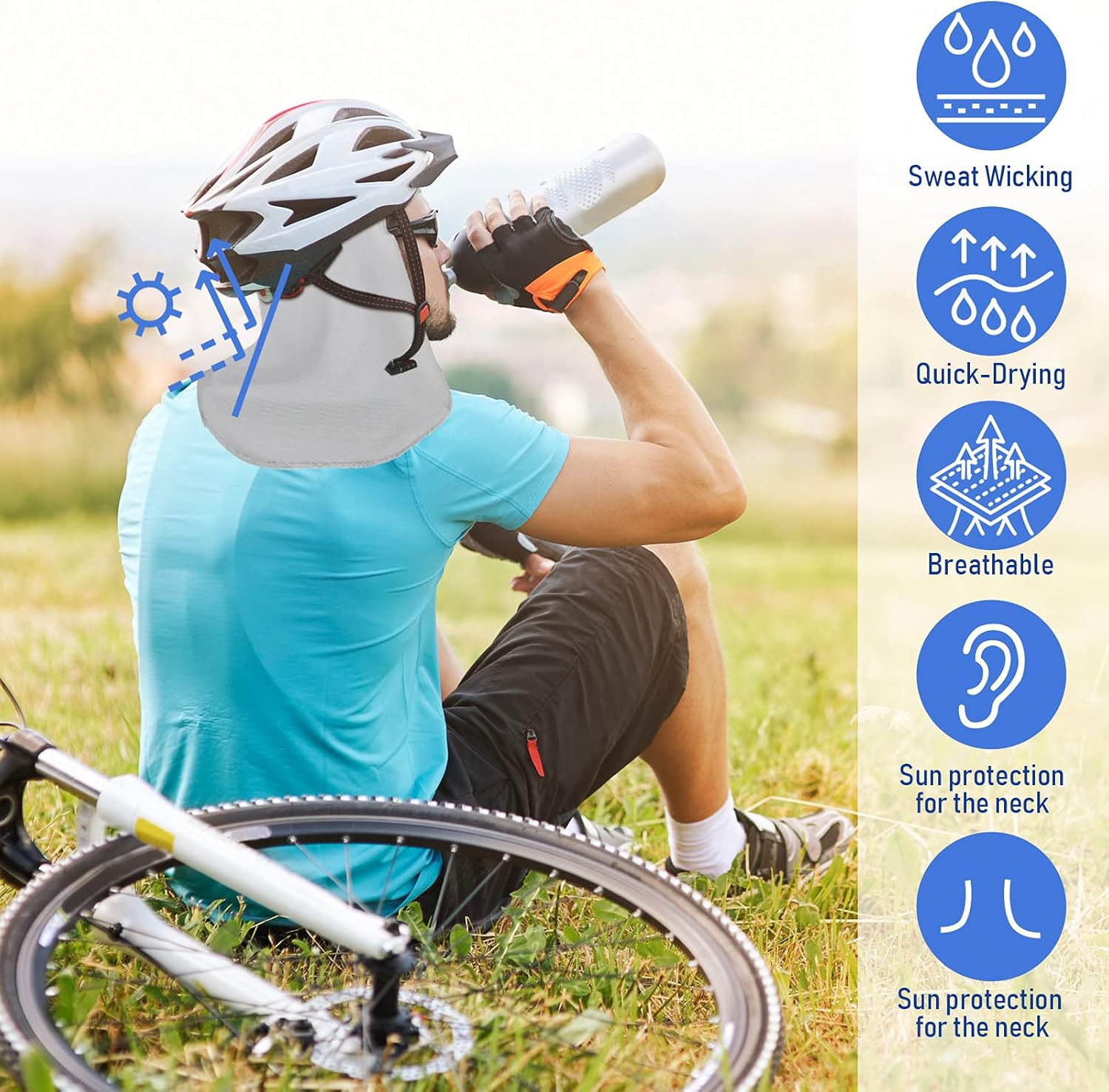 Helmet Liner with Neck Mask, Cooling Skull Cap Sweat Wicking Cap with Tail Sun Cycling Running Neck V1188-CYX-JXH-992
