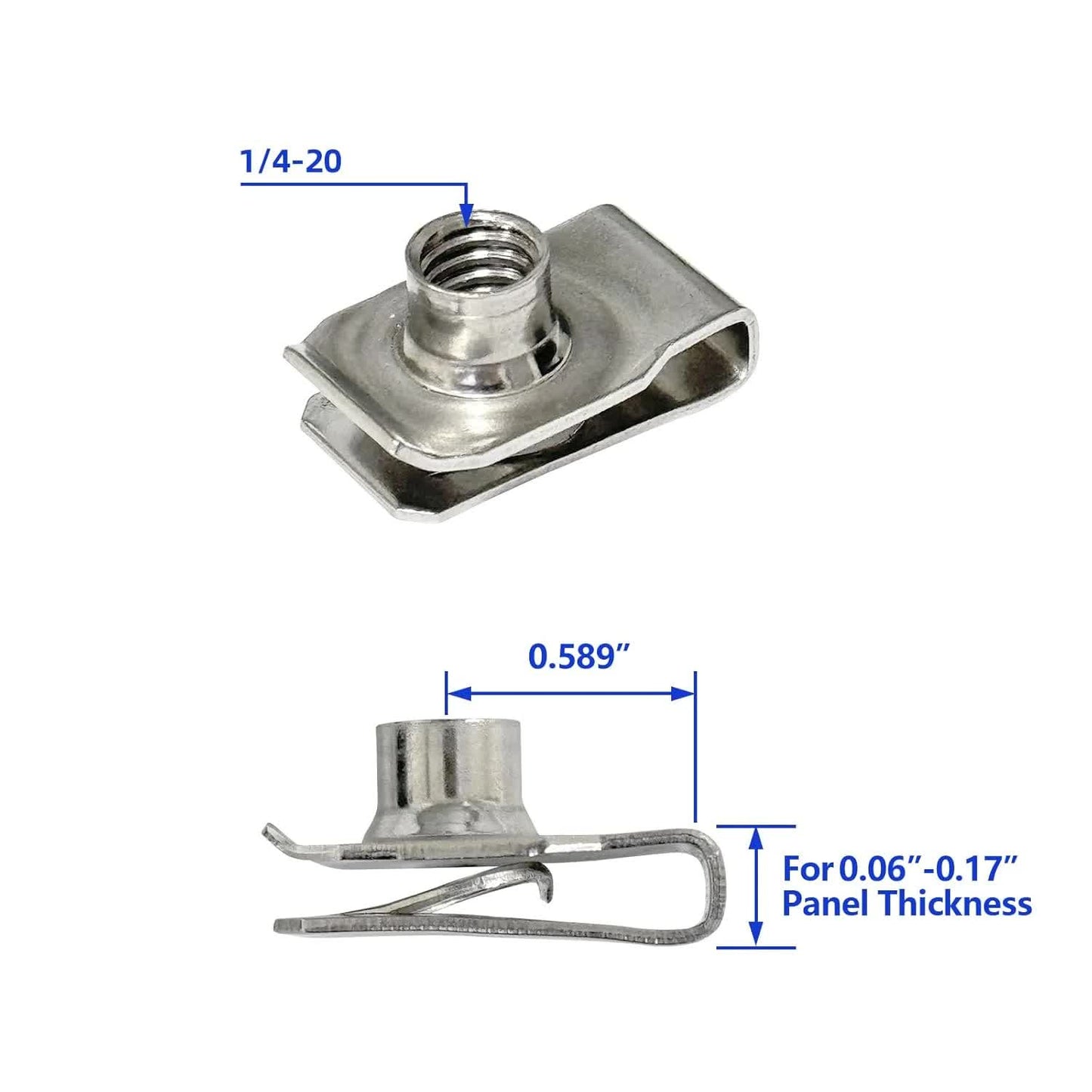1/4"-20 U-Style Clip-On Nut, U-Type Stainless Steel 18-8 (304) Regular Extruded U-Nut, Pack of 20 V1188-CYX-LHJ-1447