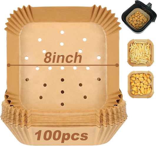 Square Air Fryer Liners for 2 to 5 Qt, Set of 100, 8 Inch Perforated Square Air Fryer Parchment Paper, Air V1188-CYX-LHJ-1874