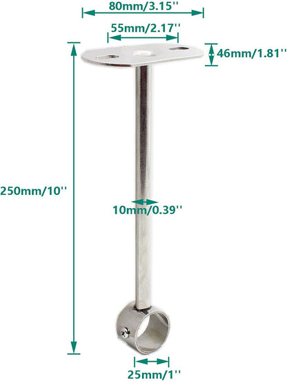 2 Pack Ceiling Mount Bracket, Stainless Steel Wardrobe Pipe Bracket Rod Holder Ceiling Holder, Shower Curtain V1188-CYX-LHJ-1933