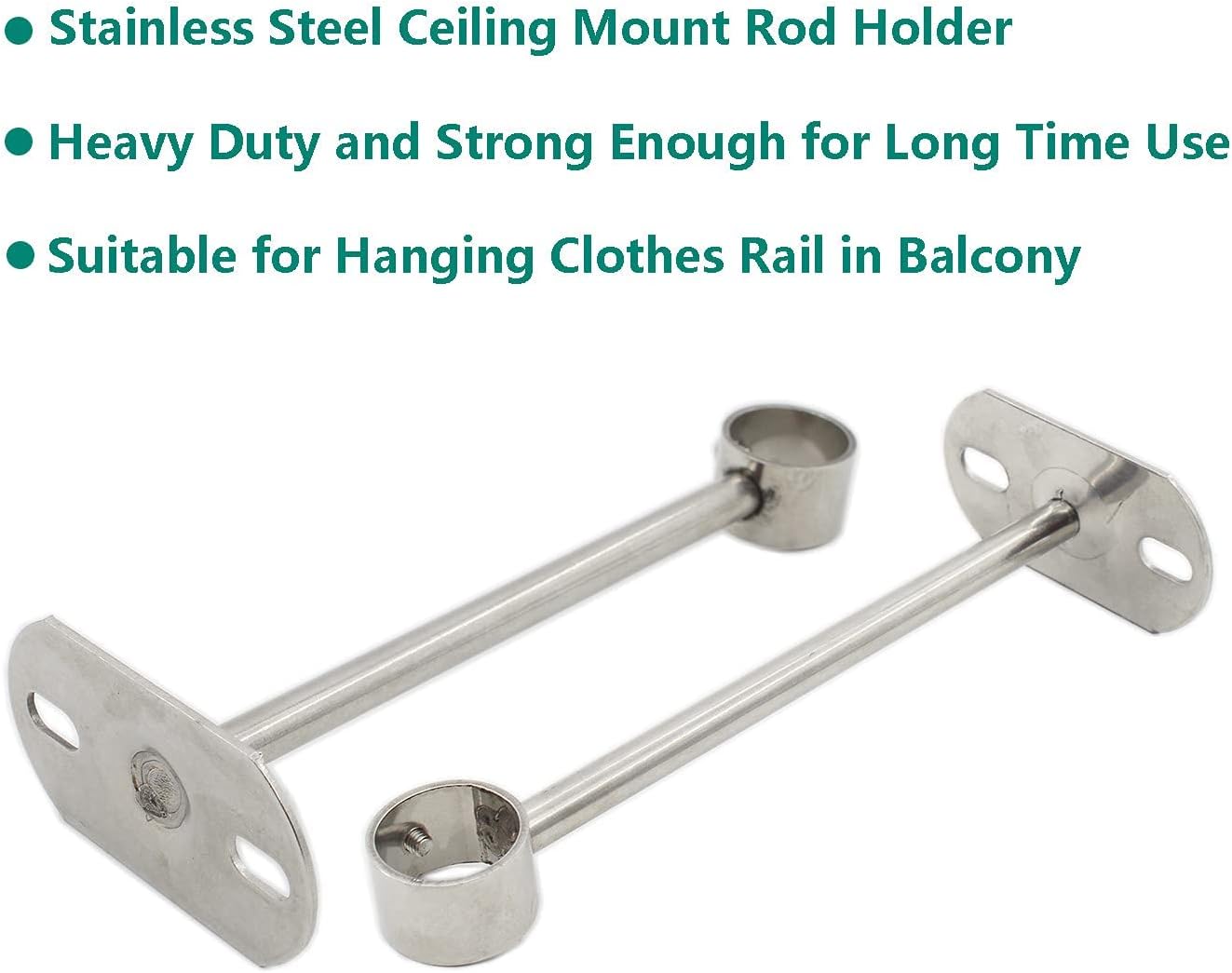 2 Pack Ceiling Mount Bracket, Stainless Steel Wardrobe Pipe Bracket Rod Holder Ceiling Holder, Shower Curtain V1188-CYX-LHJ-1933