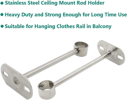 2 Pack Ceiling Mount Bracket, Stainless Steel Wardrobe Pipe Bracket Rod Holder Ceiling Holder, Shower Curtain V1188-CYX-LHJ-1933