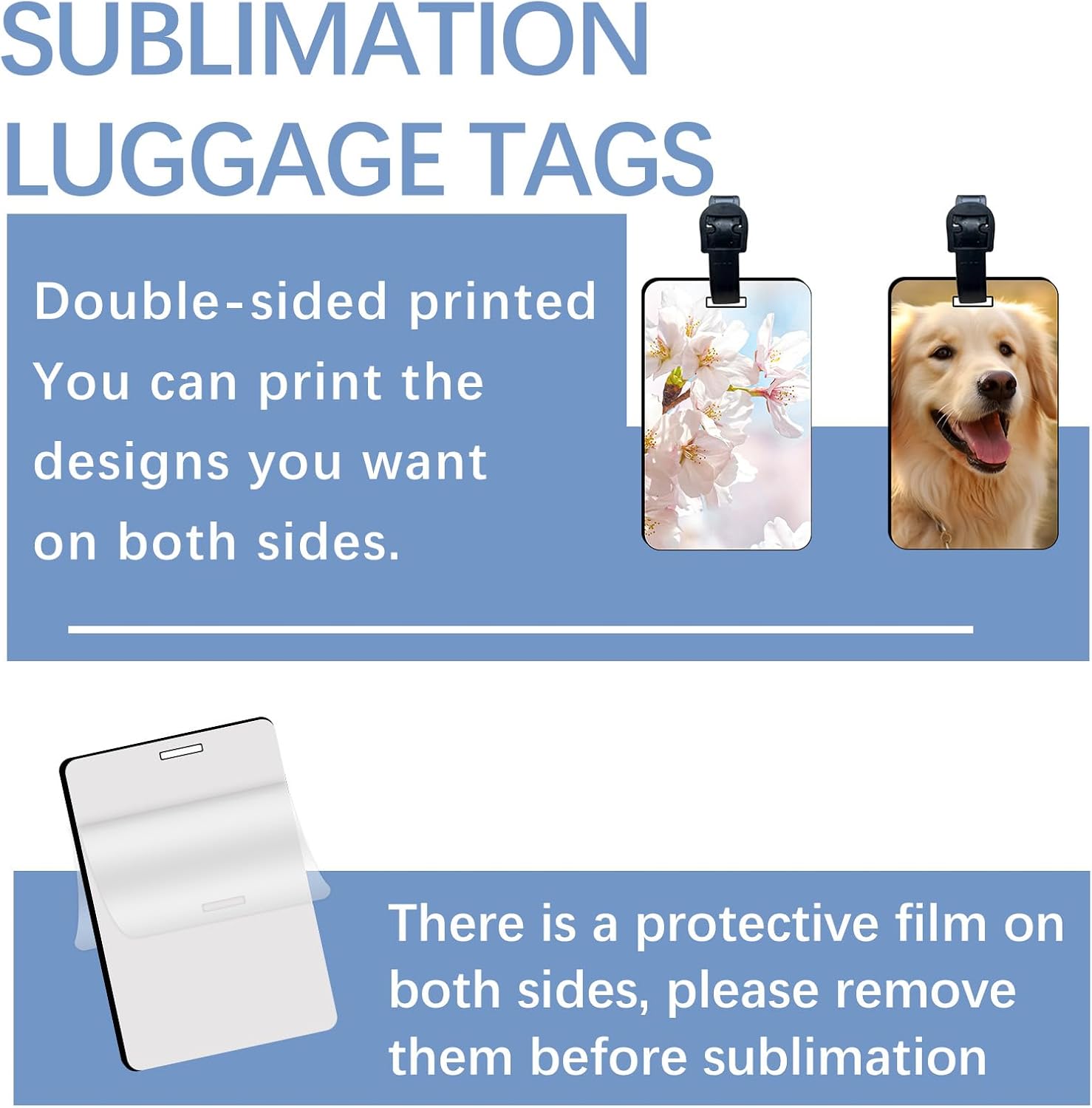 40 Pcs Luggage Tag Blanks - Rectangle Bulk with Belt - MDF Bag Tags - Heat Transfer Double Sides - Keychain V1188-CYX-LHJ-2083