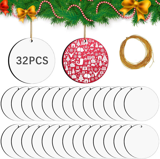 32 Pcs Round Sublimation Ornament Blanks, MDF Double Sided Sublimation Christmas Ornaments Blanks for V1188-CYX-LHJ-2096