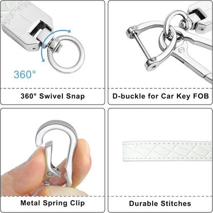 Leather Wristlet Keychain,Car Key Chain Wrist Keychain with 3 Key Ring and Anti-Lost D Ring (White Silver) V1188-CYX-LHJ-2696