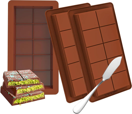 3 PCS Silicone Chocolate Bar Molds with 1 spatula,3/4 Inch Thick Non-Stick Chocolate Mold, Large Deep Cavity V1188-CYX-LHJ-2783