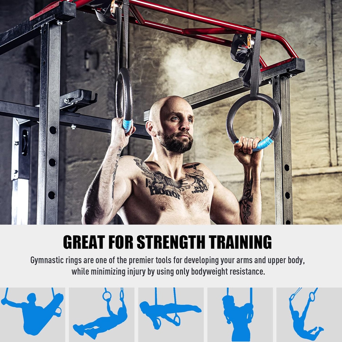Gymnastic Rings, Exercise Olympic Rings with Adjustable Straps, Steel Buckles, Perfect for Workout, Strength V1188-CYX-LHJ-2943