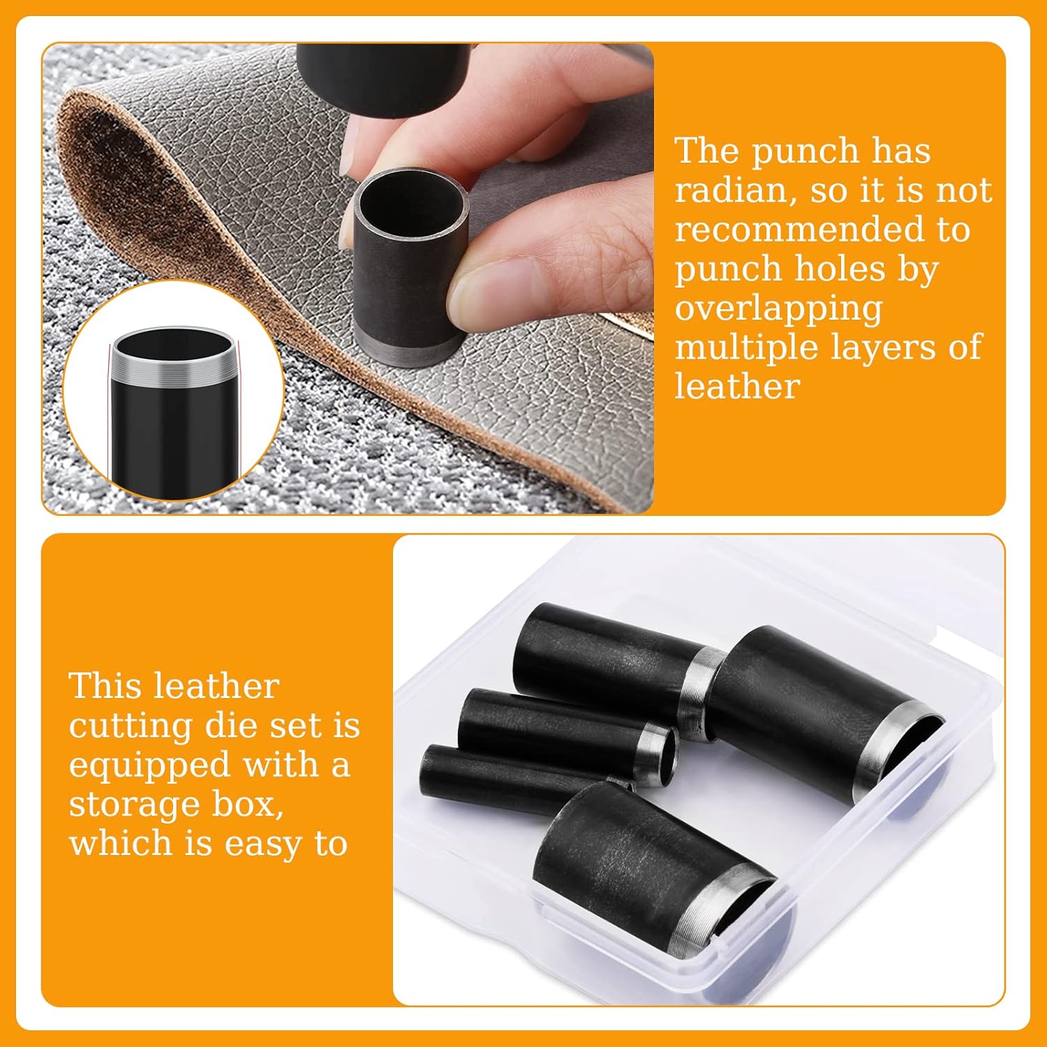 5 Sizes Round Hole Punch, Hollow Punch Cutter Tool Set with Storage Case, Leather Craft Tools Kit for V1188-CYX-LHJ-370