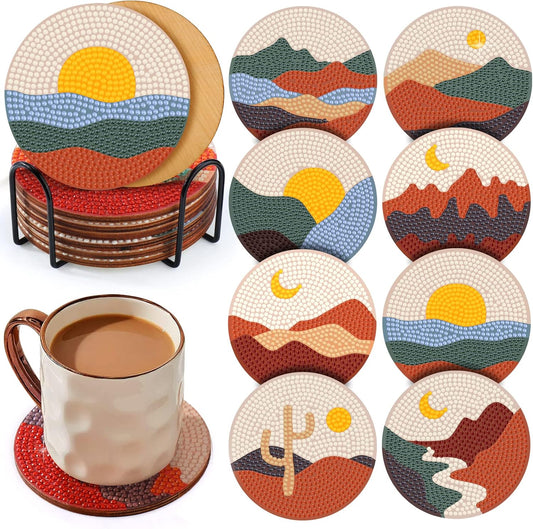 8Pcs Abstract Diamond Art Coasters, DIY Boho Small Diamond Art Kits for Adults Kids, Diamond Art Accessories V1188-CYX-LHJ-462