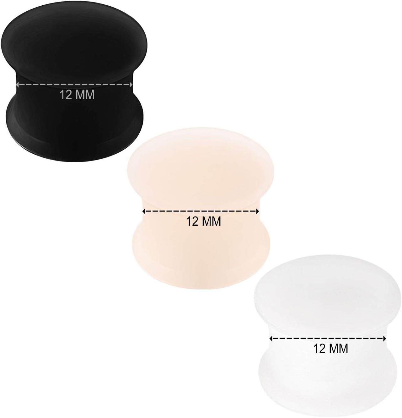 KJM FASHION 6 x Black Silicone Double Flared Ear Stretcher Expander 6pcs 12mm BL SN WT 6pcs 12mm BL SN WT V1188-CYX-LHJ-489