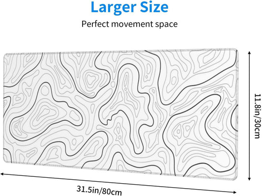 Abstract Topographic Map White Grey Black Gaming Mouse Pad Long Mouse Pad Large Desk Mat 31.5 X 11.8 Inch V1188-CYX-LHJ-716