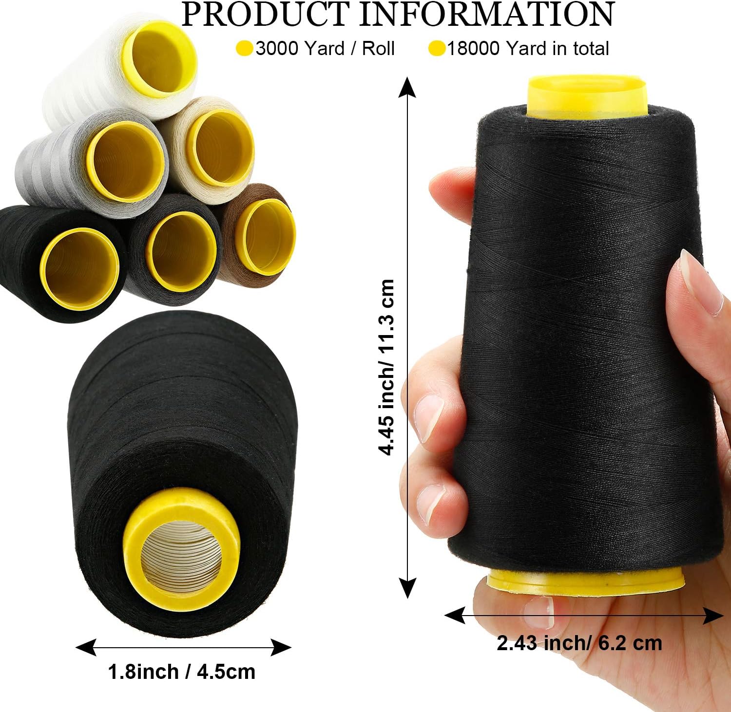 6 Rolls 3000 Yard Each Serger Thread Polyester Cones Spool Thread for Sewing Serger Overlock Quilting Sewing V1188-CYX-LHJ-865