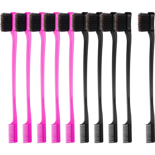 10 Pcs Edge Brush 2-in-1 Double Sided Hair Edges Brushes and Combs Combo Pack, Smooth Grooming and Edge V1188-CYX-LHJ-876