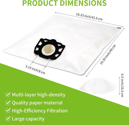 Karcher Vacuum Bags 10 pcs Compatible with WD4 WD5 WD6 MV4 MV5 MV6 V1188-DSVP-7975