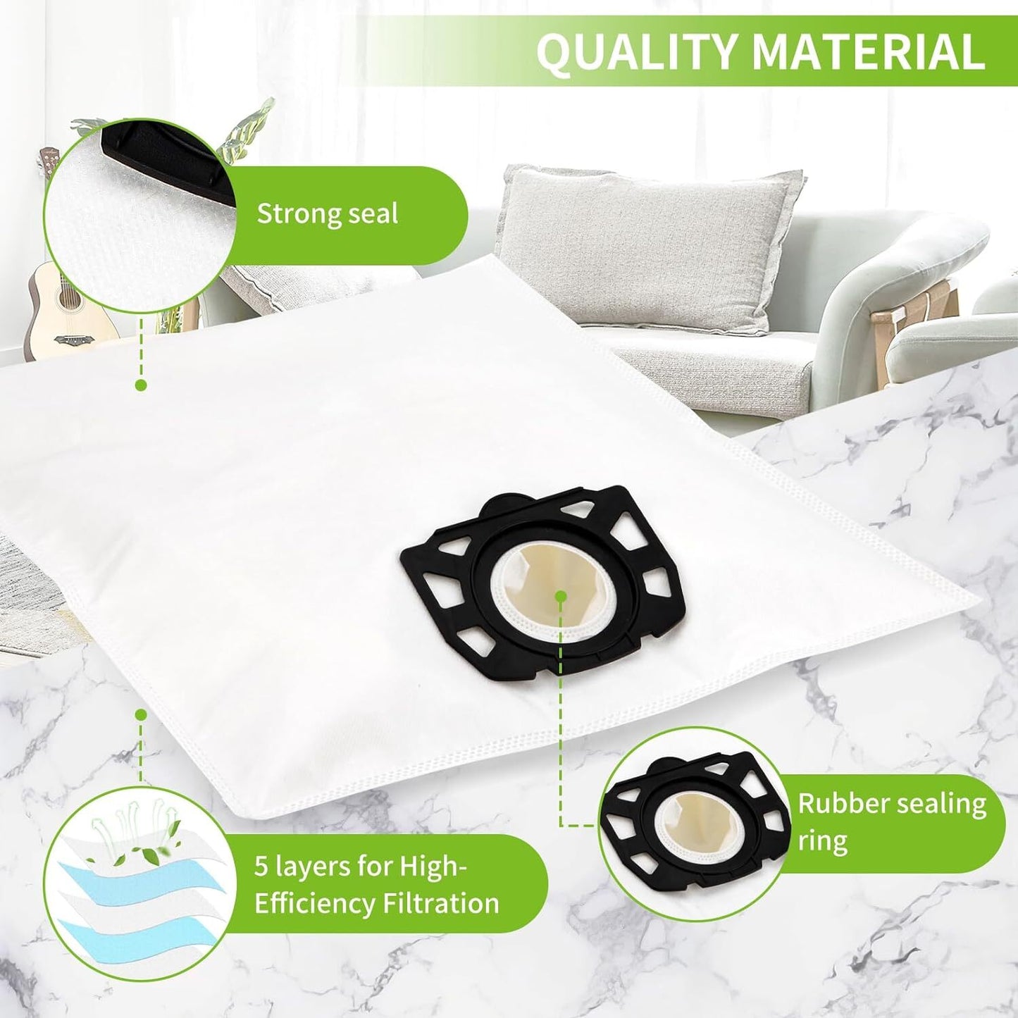Karcher Vacuum Bags 10 pcs Compatible with WD4 WD5 WD6 MV4 MV5 MV6 V1188-DSVP-7975