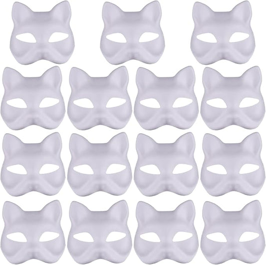 Cat Mask, Cat Mask 15 pcs Half Fox Mask White Therian Mask Diy Paintable Blank Mask for Holloween, Masquerade V1188-HN5-482