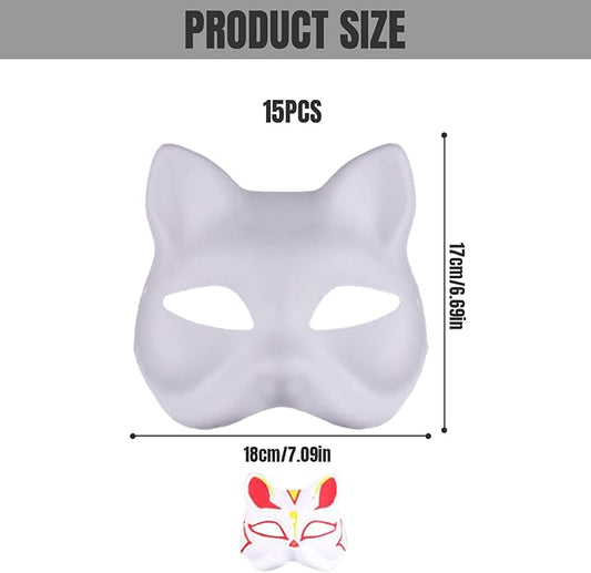 Cat Mask, Cat Mask 15 pcs Half Fox Mask White Therian Mask Diy Paintable Blank Mask for Holloween, Masquerade V1188-HN5-482