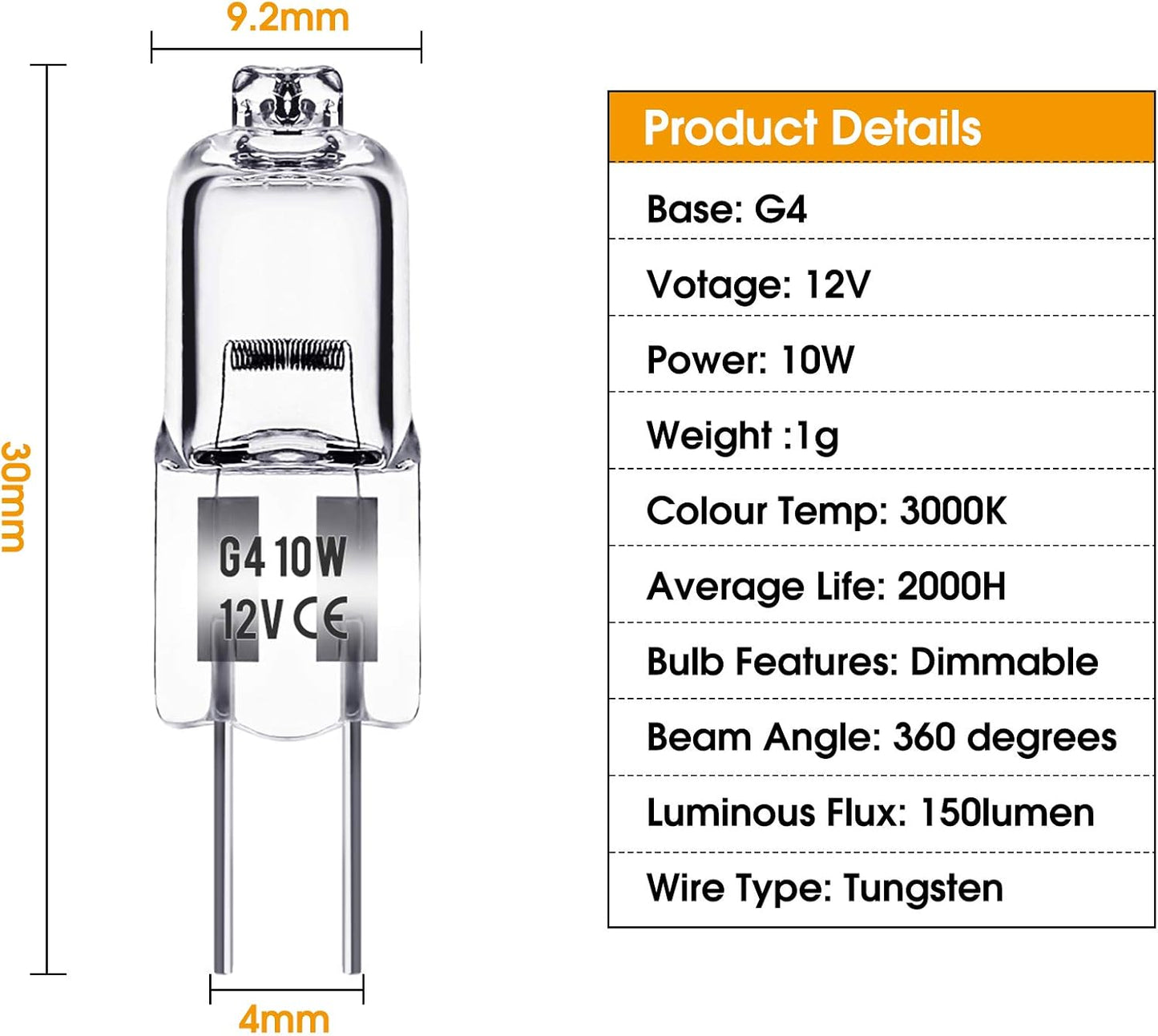 G4 halogen lamps 10W 12V - Warm white - 20-pack 10W 20pcs 10W V1188-HN5-71-2