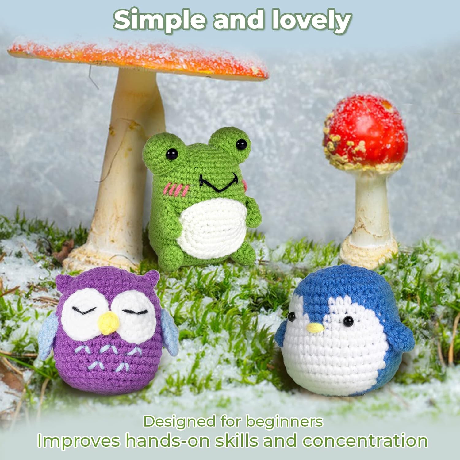 Crochet Kit for Beginners Pattern Animals Owl Penguin Frog with Yarn Hook Accessories V1188-JAR108-02665-1