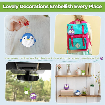 Crochet Kit for Beginners Pattern Animals Owl Penguin Frog with Yarn Hook Accessories V1188-JAR108-02665-1