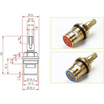 Compatible with 1/2 Ceramic Faucet Insert, Hot and Cold Ceramic Faucet V1188-JAR108-09774-1