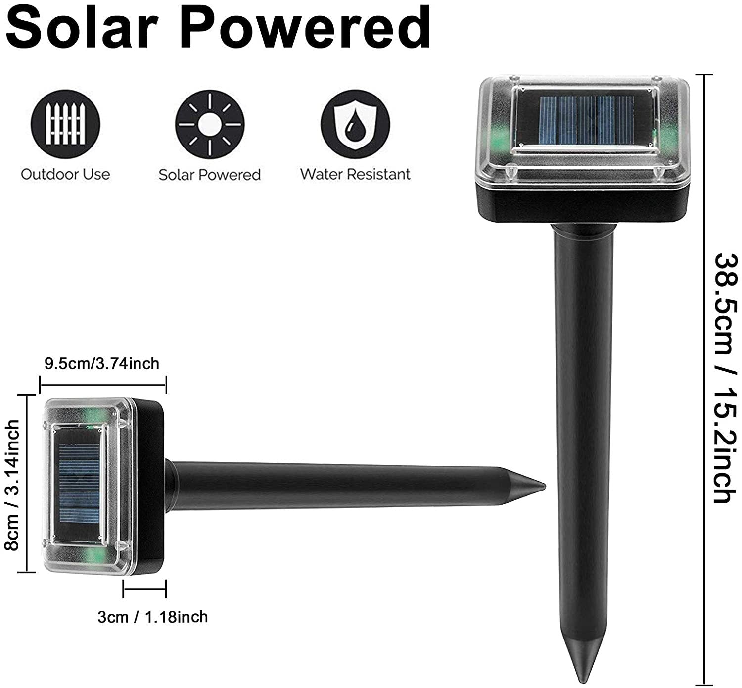 Solar Snake Repeller 2Pcs Solar Powered Mole Repeller Vole Repeller 800 Sq M X2 1600 V1188-JAR108-12835-1