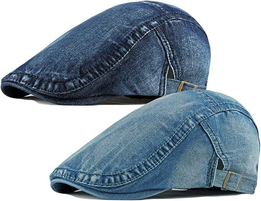 2-Pack Men's Denim Cotton Newsboy Cap Ivy Gatsby Driving Hunting Cabbie Hats V1188-JAR108-14928-1